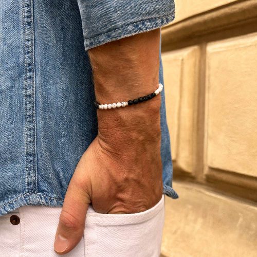 bransoletka męska czarno biała