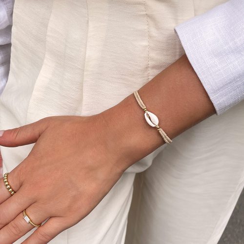 boho bransoletka pleciona muszelka