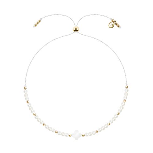 bransoletka na białym sznurku z masą perłową